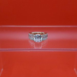 Size 7 Gold Over 925 Sterling Silver Square Cubic Zirconia Fancy Ring